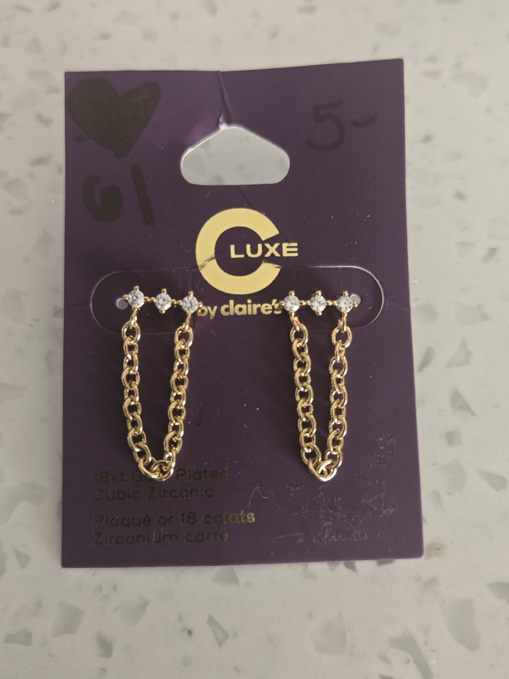 Gold Chain Drop Earrings with Clear Stones